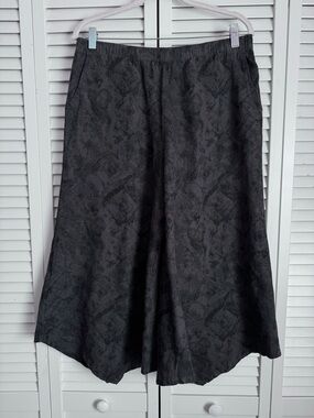 Focus Casual Life Linen Wide Leg Capri Pants Charcoal Asymmetrical Hem Medium